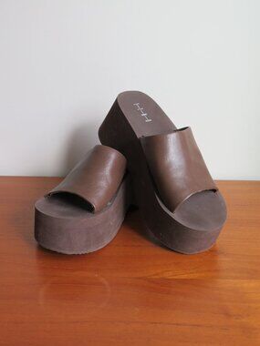 ITNO Two Wave Mule Platform Slides Brown Leather EU 38/US 7